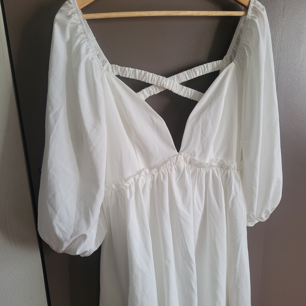 Selfie Leslie Ivory Dress with Puff Sleeves